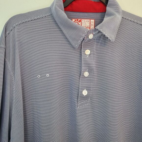 Oobe Chick-Fil-A Mens XL Uniform Blue Striped Polo Recycled Fabric Workwear - Picture 3 of 9